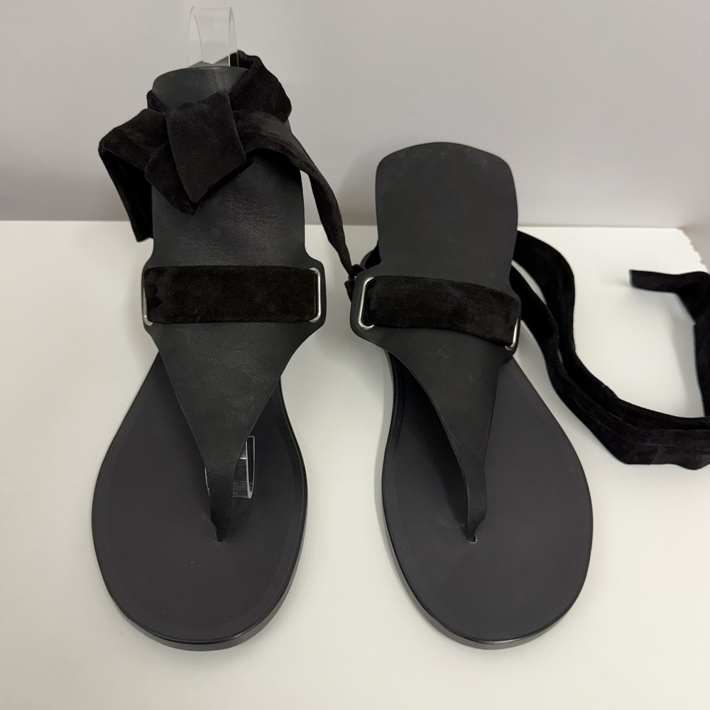 Rag & Bone Leather & Suede Flat Gladiatore Tie Up Shoes Black NWT $425 38 8